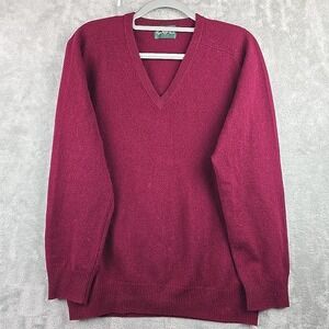 Alan Paine V-Neck Sweater Men's Large Red Lambswool Long Sleeve UK 42 EUR 50